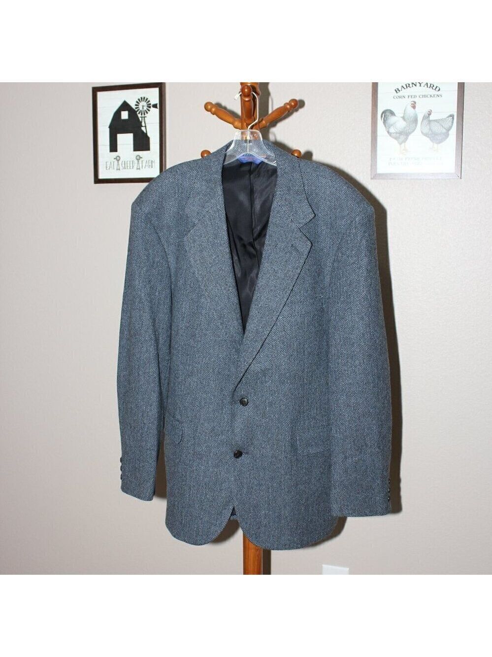 Pendleton Mens Navy Herringbone Wool Sport Coat Jacket Size 44L Long Western EUC
